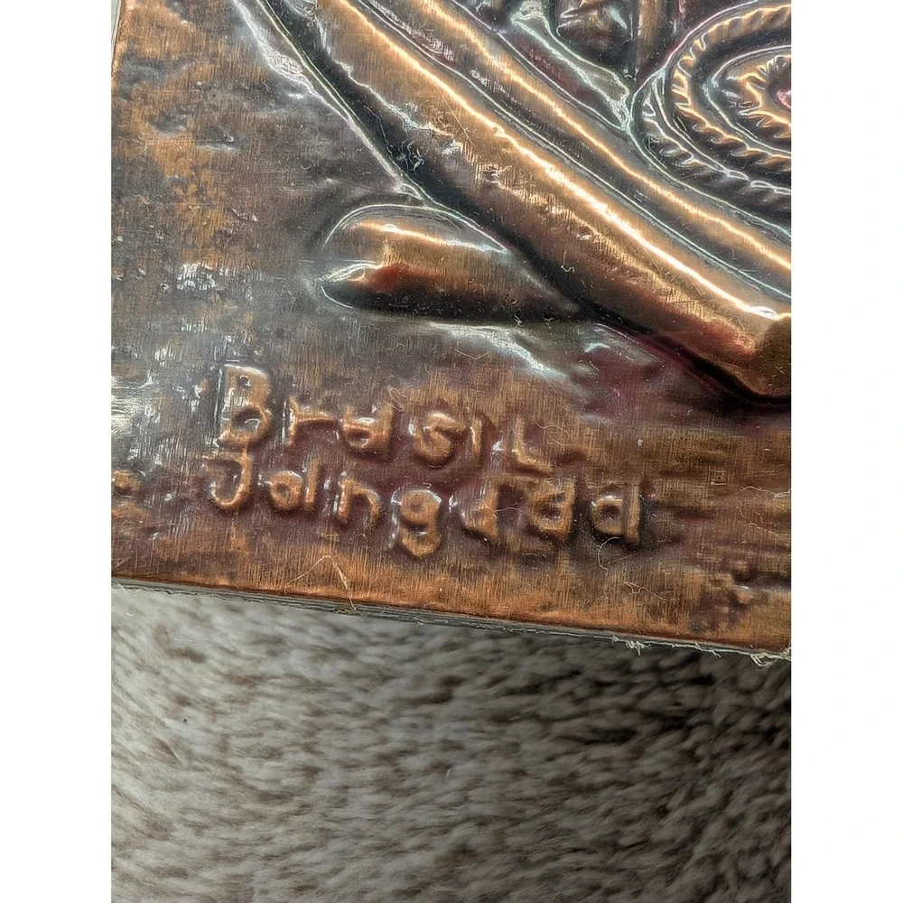 VTG Ludovico Brasil Jangada Embossed Copper Wall Plaque Fisherman Boat Artwork